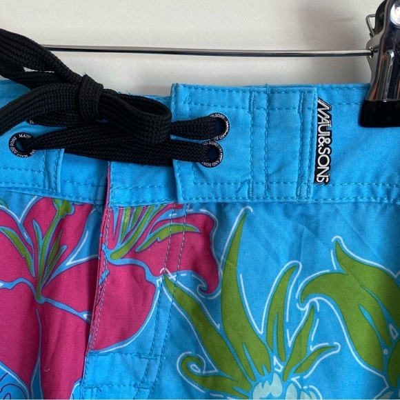 MAUI & SONS Blue Hawaiian Floral Swim Trunks Shorts Men’s 36 - Picture 3 of 11